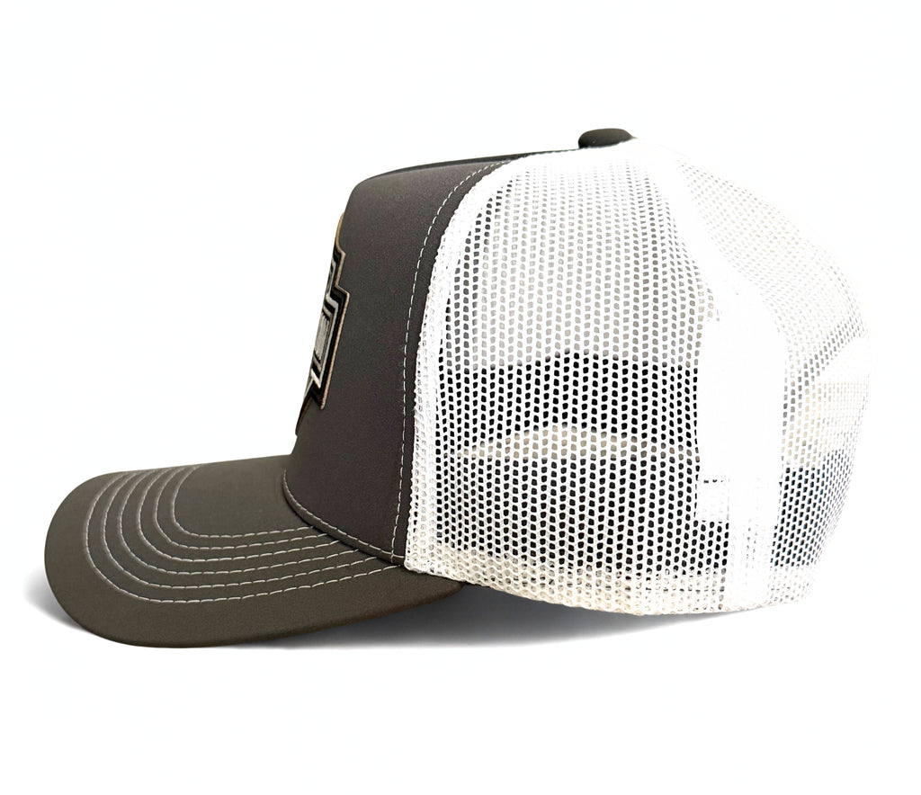 Harley Davidson Grey Embroidered Logo Snapback Hat Grey and White Adjustable Mesh Cap