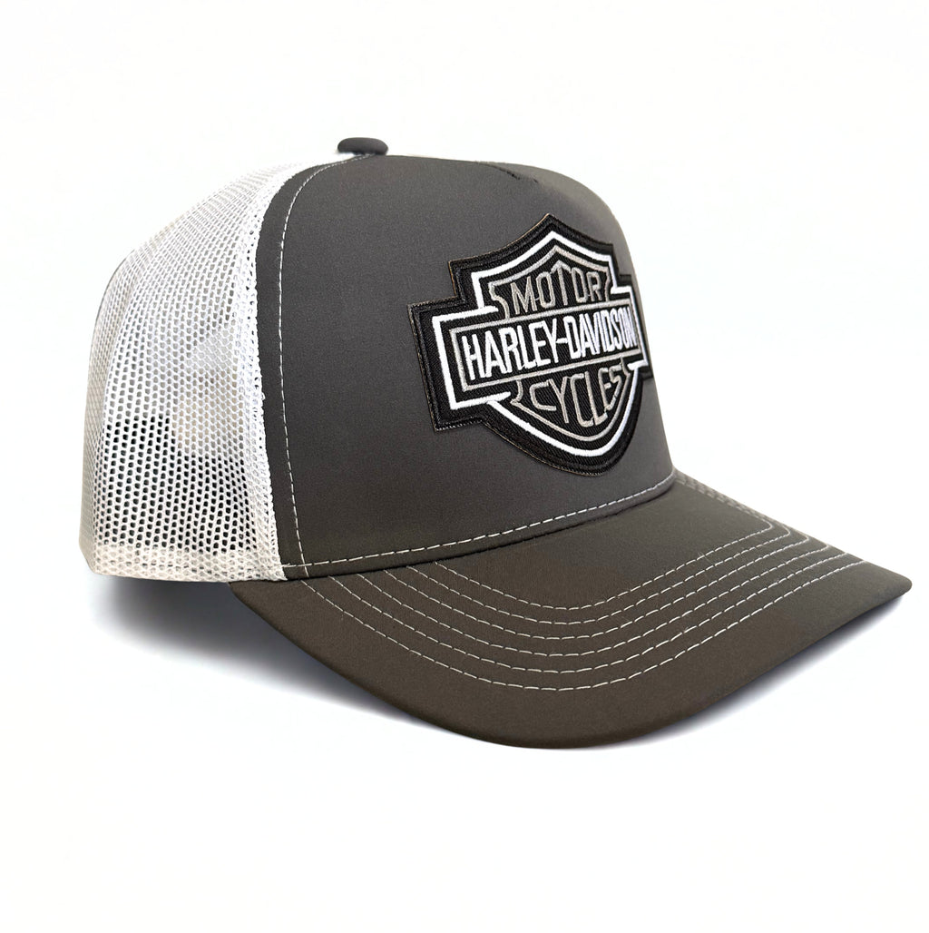 Harley Davidson Grey Embroidered Logo Snapback Hat Grey and White Adjustable Mesh Cap