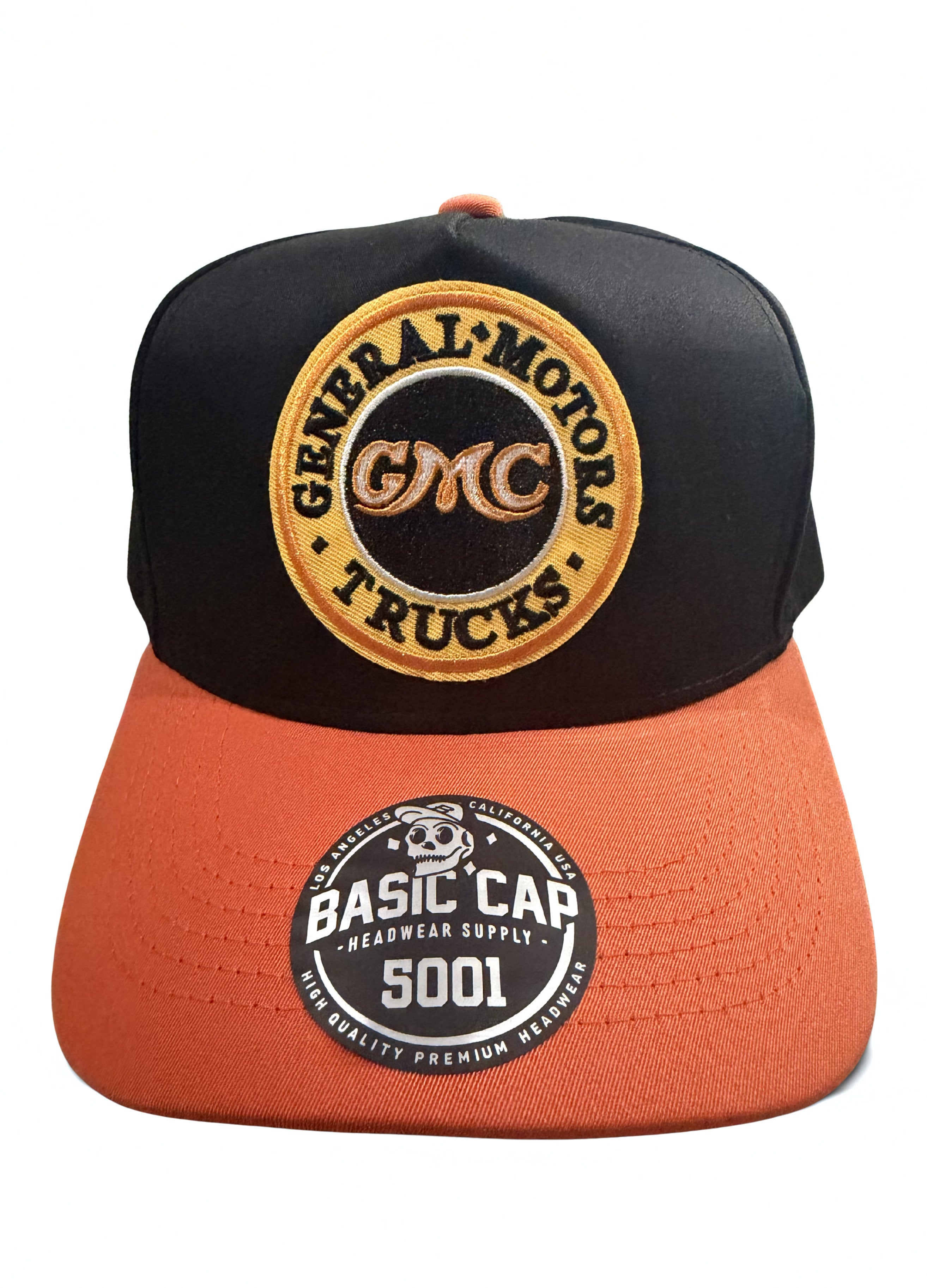 GMC General Motor Trucks Embroidered Vintage Logo Adjustable Snapback Hat – Black & Orange Twill Cap