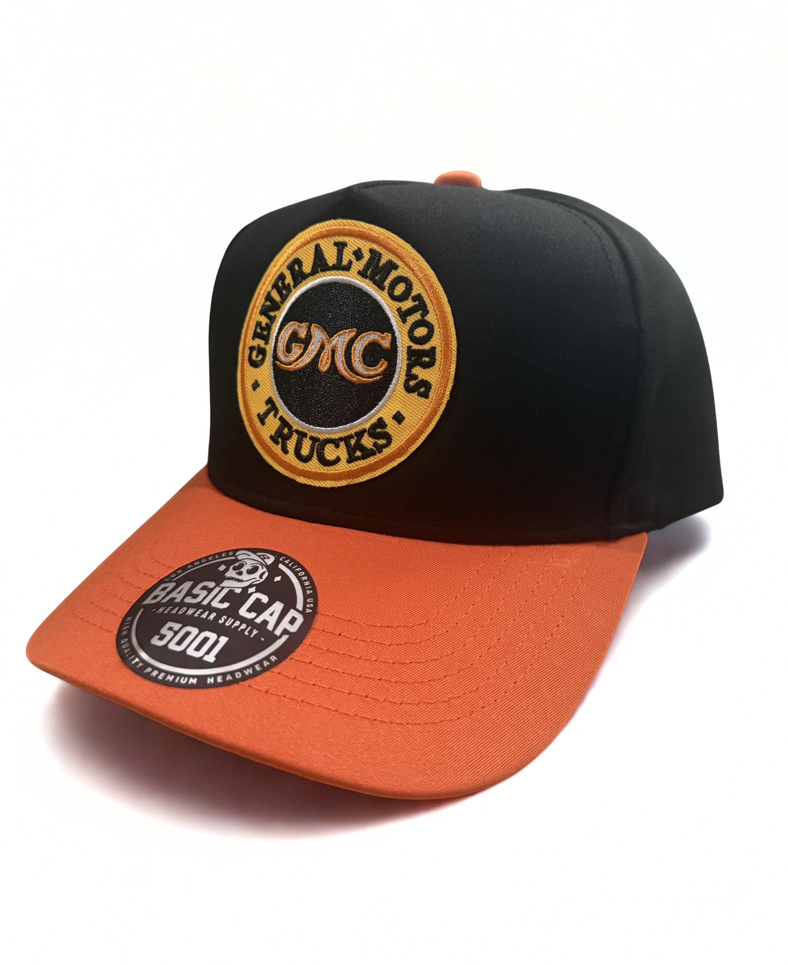 GMC General Motor Trucks Embroidered Vintage Logo Adjustable Snapback Hat – Black & Orange Twill Cap