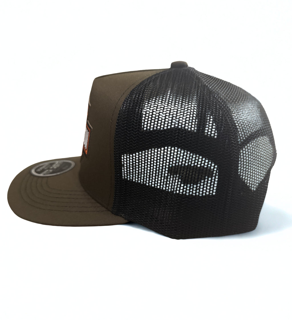 Harley Davidson American Flag Embroidered Logo Trucker Hat Olive Black Mesh Snapback Adjustable Cap