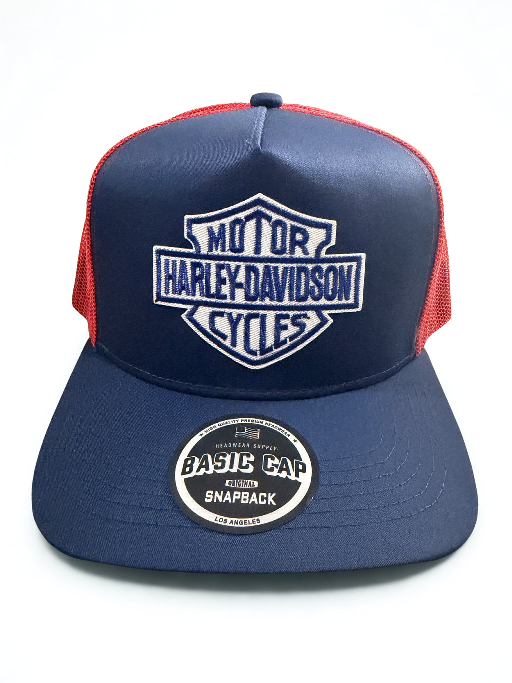 Harley Davidson Embroidered Blue Logo Mesh Snapback Hat American Flag Red White Blue Adjustable Cap