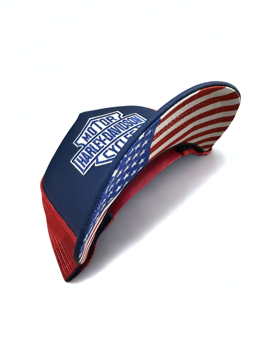 Harley Davidson Embroidered Blue Logo Mesh Snapback Hat American Flag Red White Blue Adjustable Cap