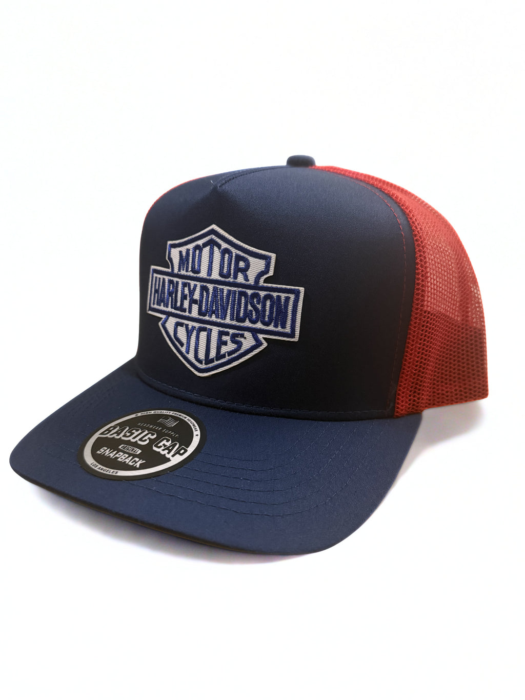 Harley Davidson Embroidered Blue Logo Mesh Snapback Hat American Flag Red White Blue Adjustable Cap