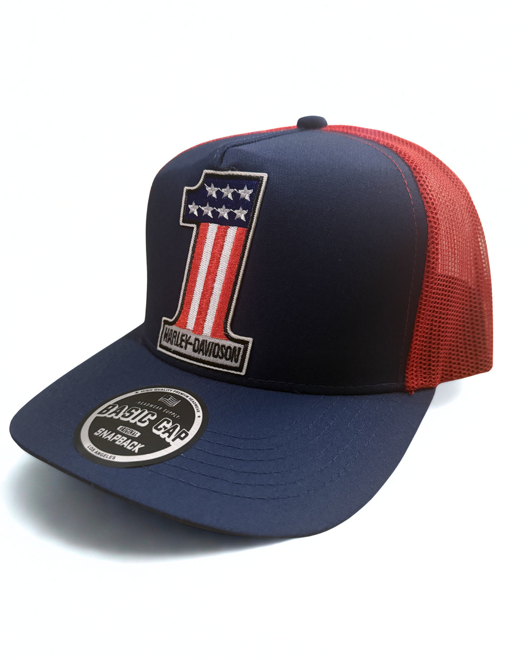 Harley Davidson Mesh Snapback Hat American Flag Number One Red White Blue Adjustable Cap