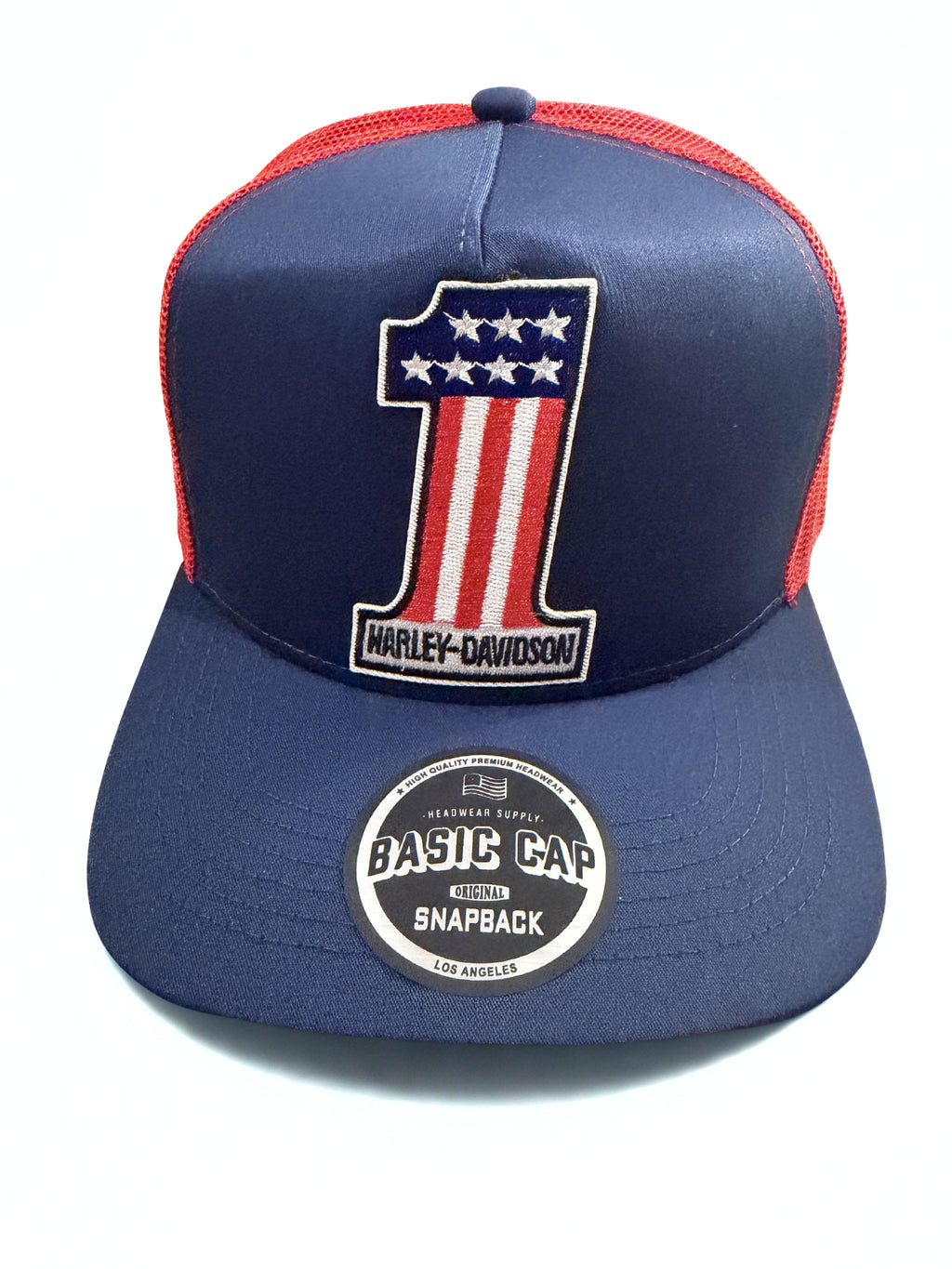 Harley Davidson Mesh Snapback Hat American Flag Number One Red White Blue Adjustable Cap