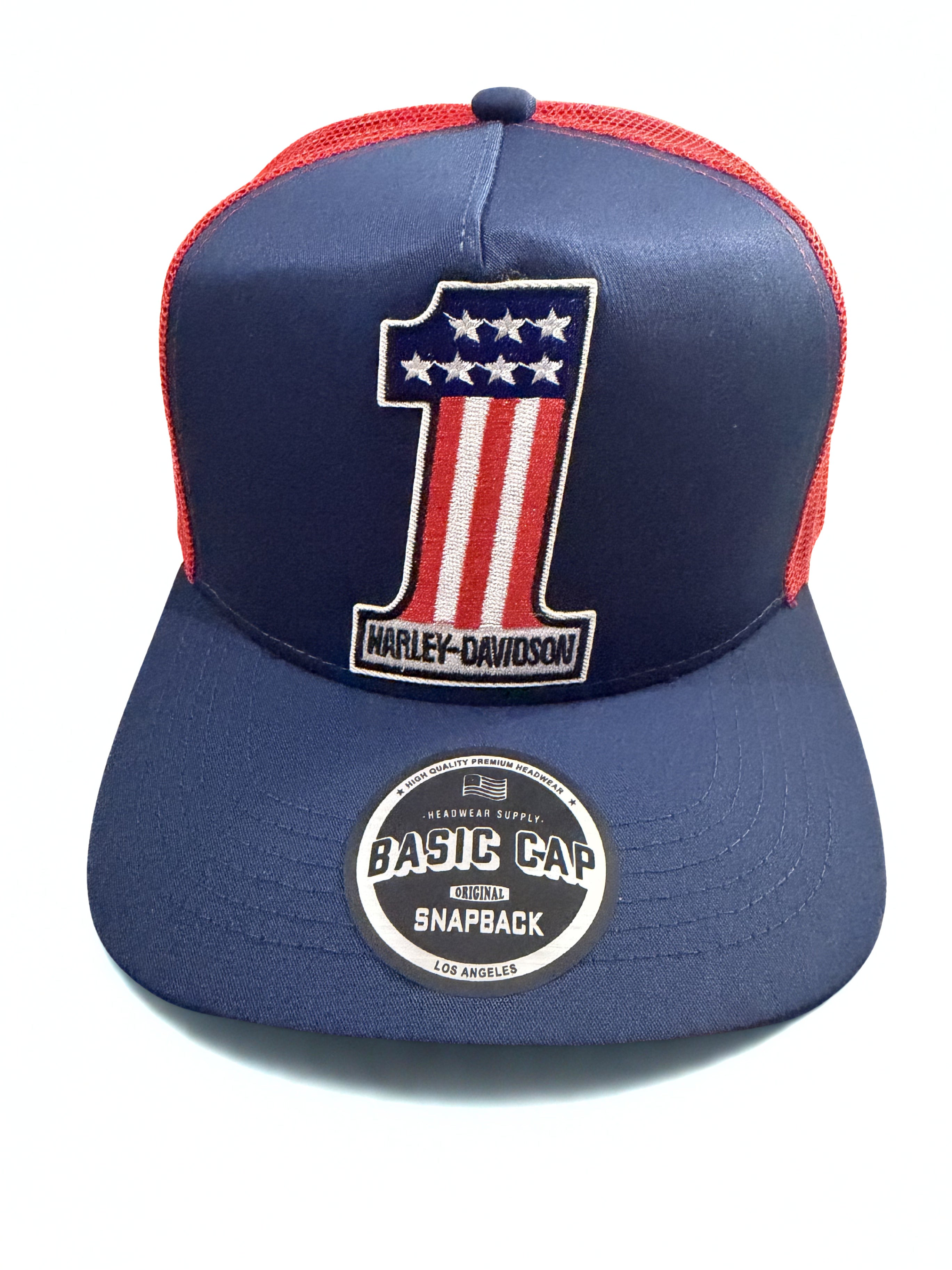 Harley Davidson Mesh Snapback Hat American Flag Number One Red White Blue Adjustable Cap