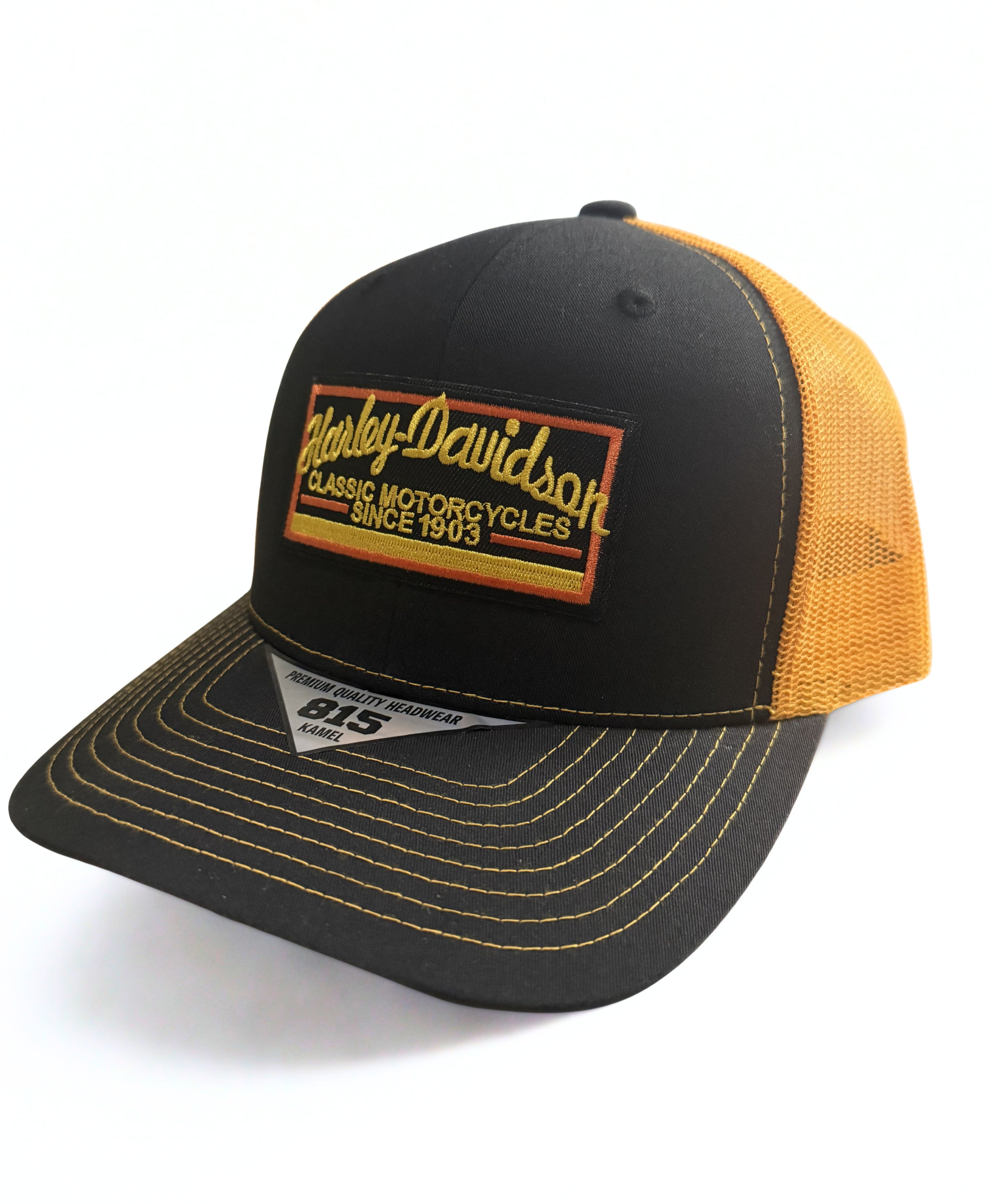 Harley Davidson Classic 1903 Mesh Cap Snapback Adjustable Hat Black/Yellow