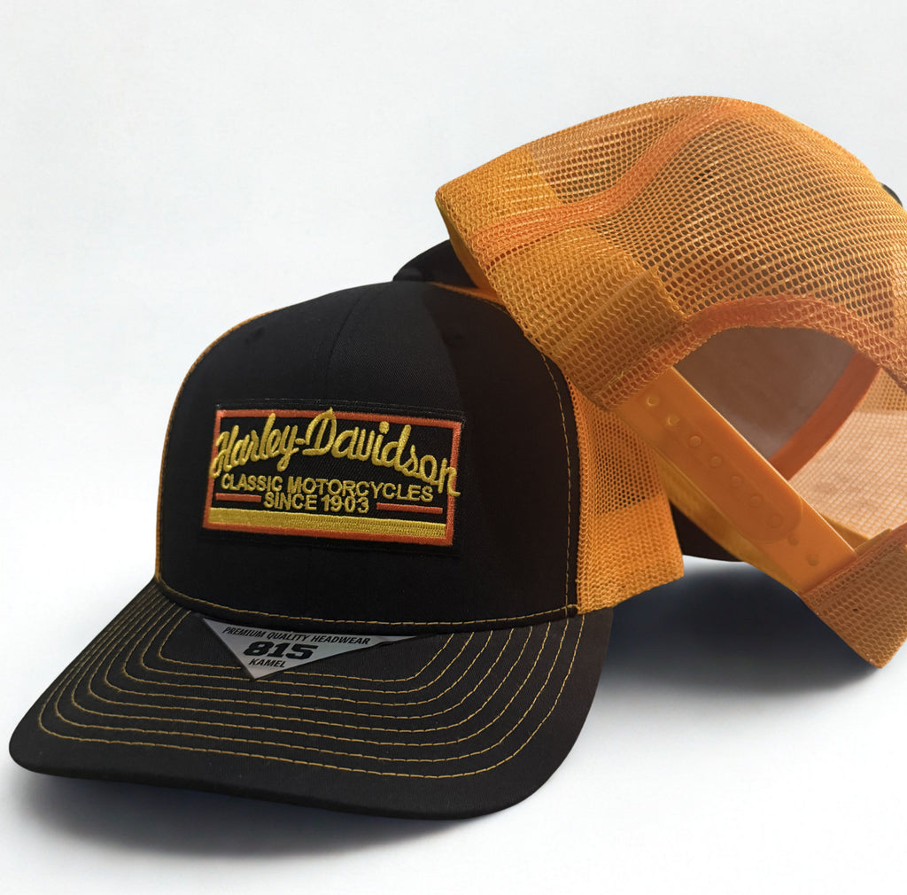 Harley Davidson Classic 1903 Mesh Cap Snapback Adjustable Hat Black/Yellow