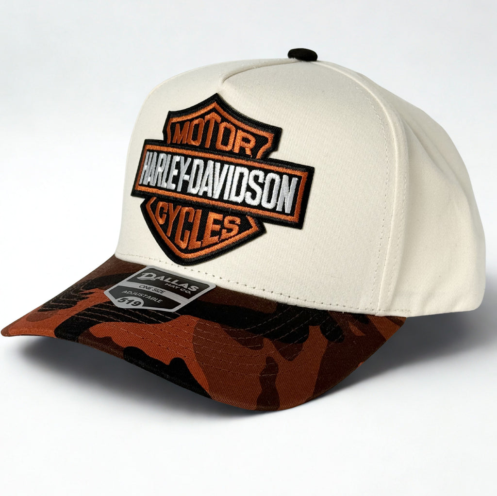 Harley Davidson Army Trucker Twill Snapback Cap Cream/Orange/Black