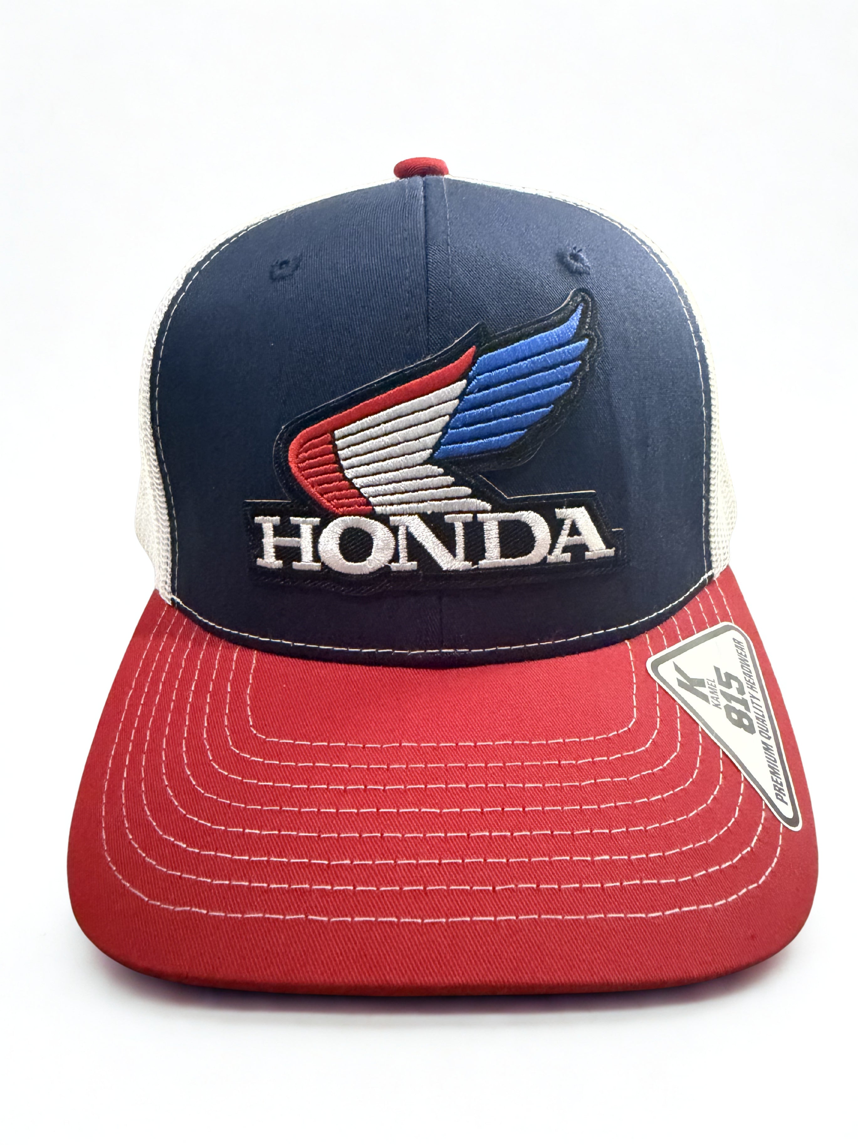 Honda Wings Logo Trucker Hat – Red White and Blue Mesh Snapback Adjustable Cap – Premium Embroidered Logo Hat