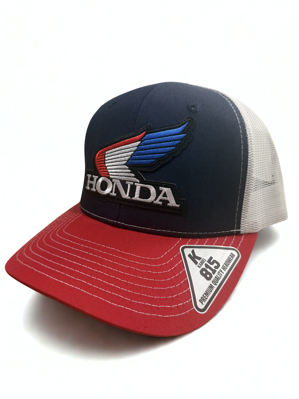Honda Wings Logo Trucker Hat – Red White and Blue Mesh Snapback Adjustable Cap – Premium Embroidered Logo Hat
