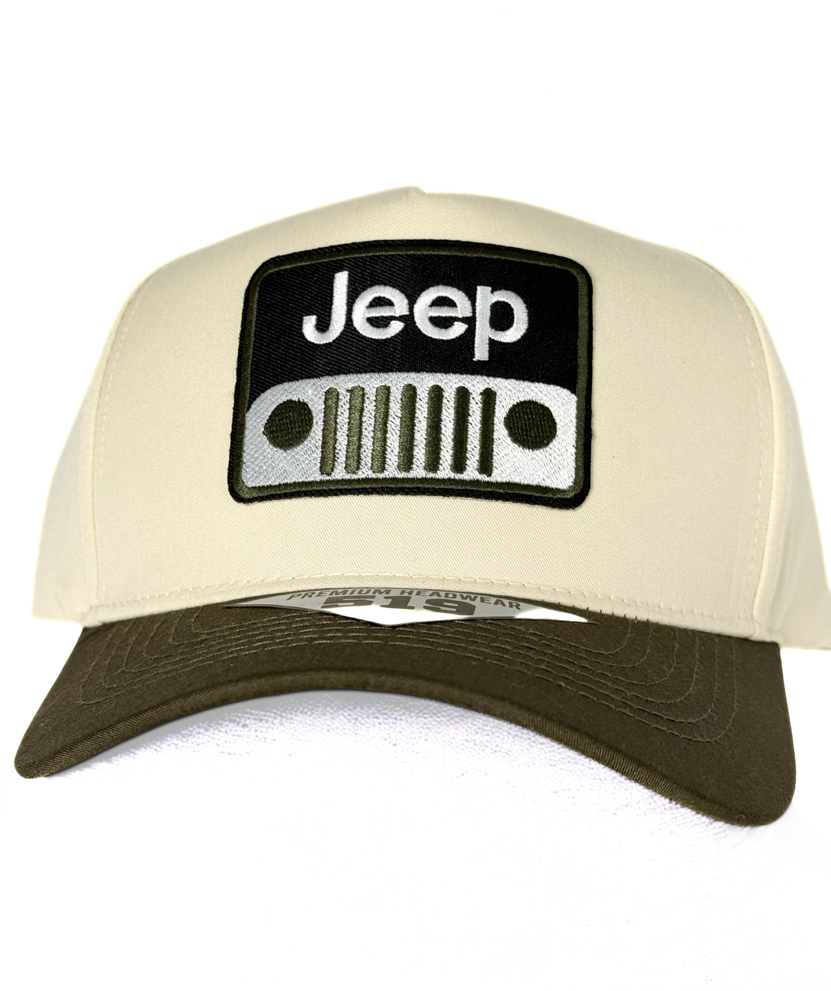 Jeep Twill Trucker Snapback Cap Beige/Olive Green