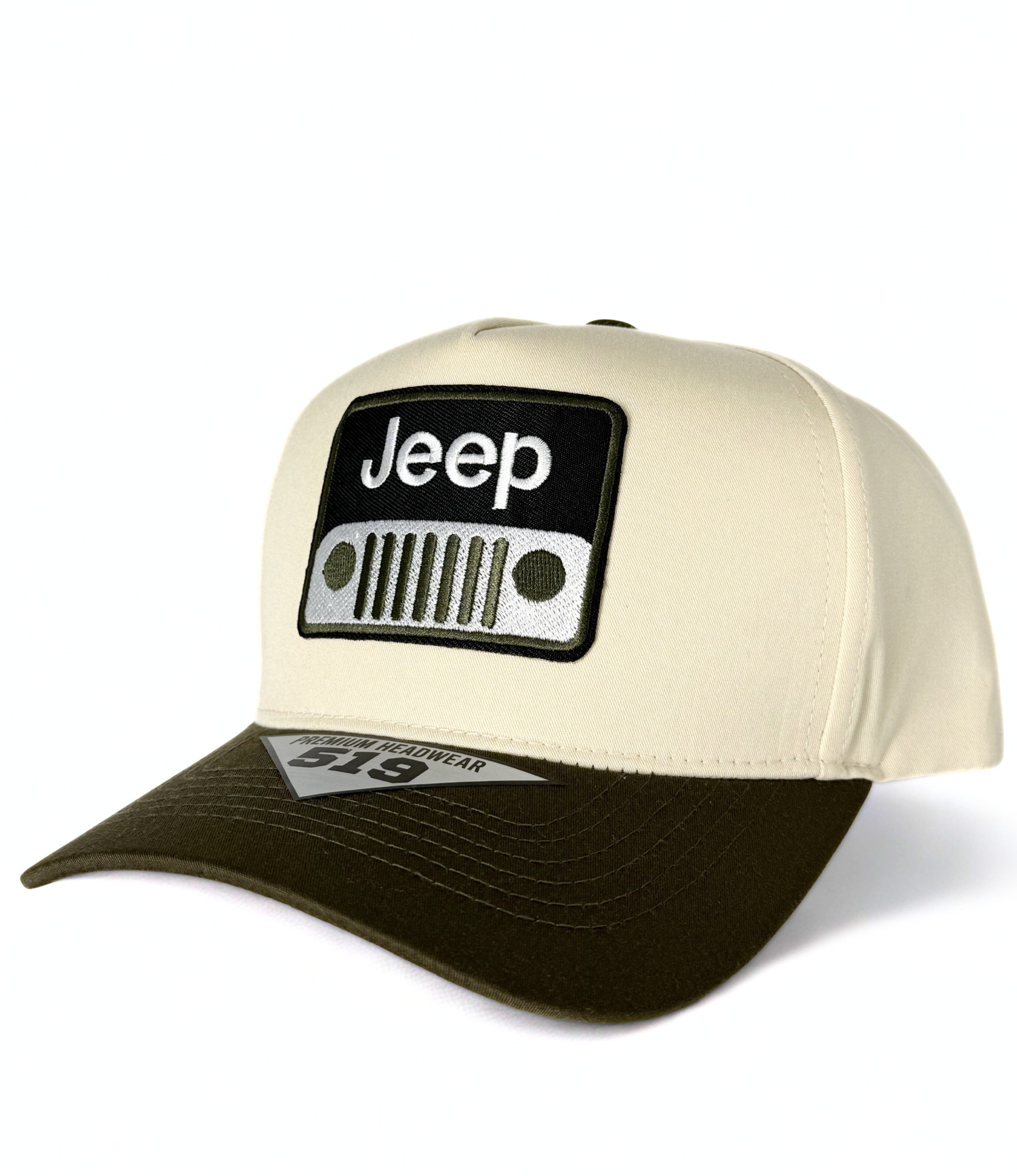 Jeep Twill Trucker Snapback Cap Beige/Olive Green