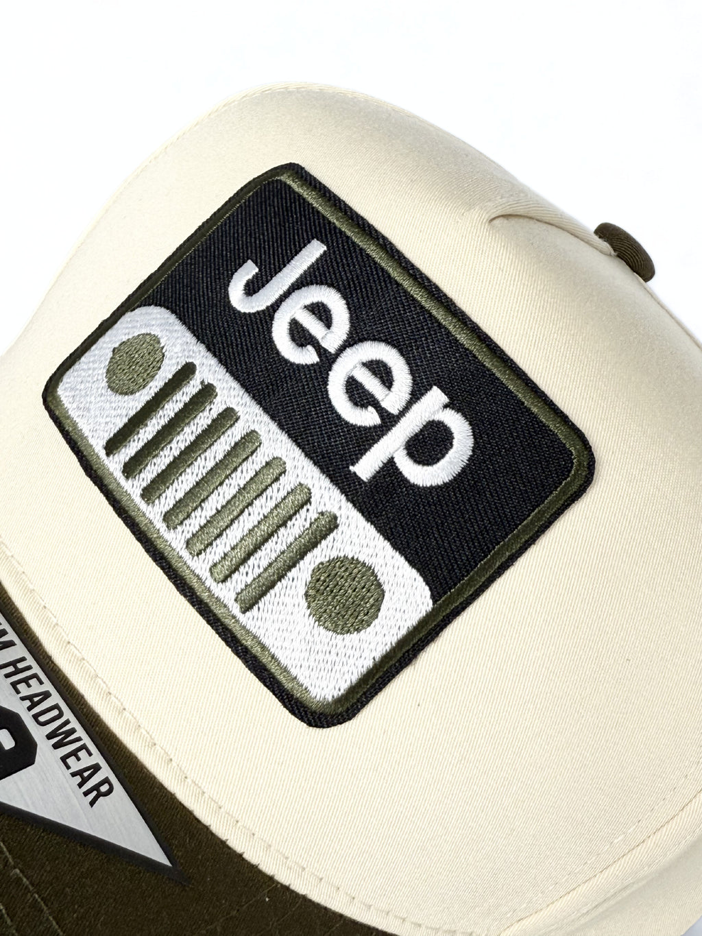 Jeep Twill Trucker Snapback Cap Beige/Olive Green