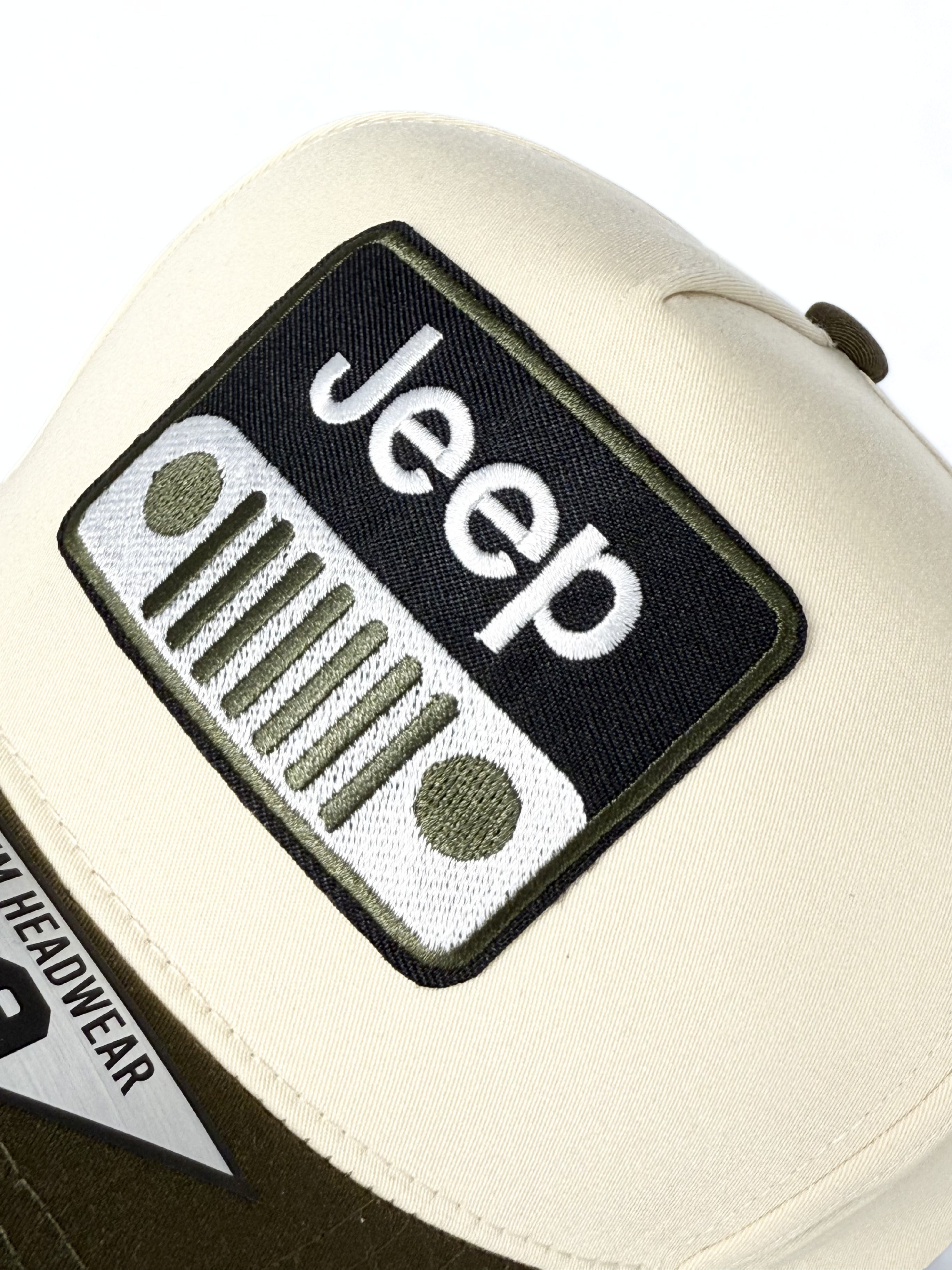 Jeep Twill Trucker Snapback Cap Beige/Olive Green