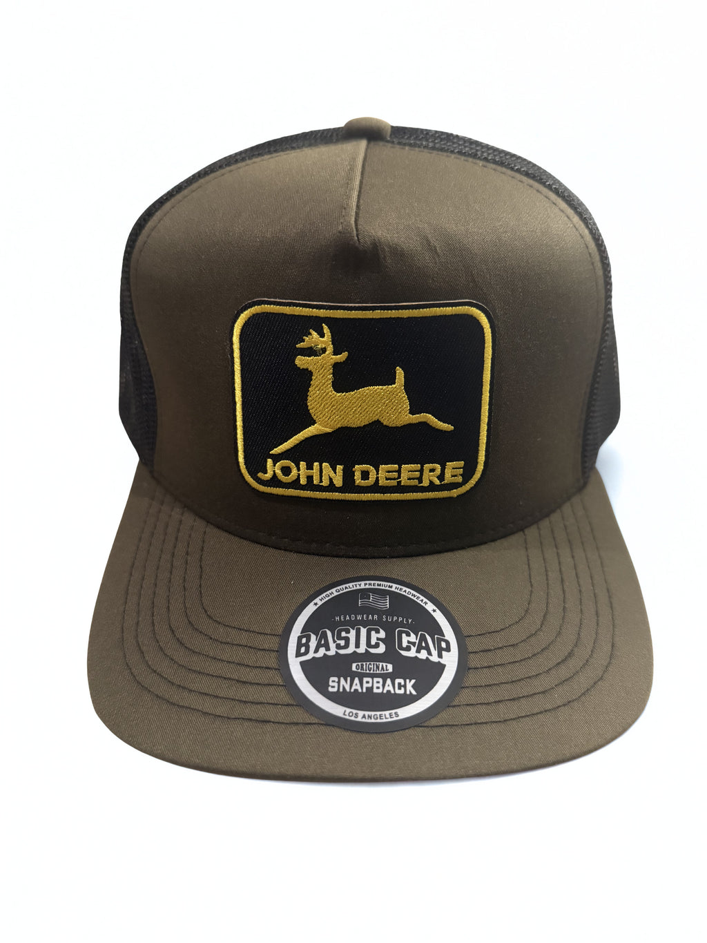 John Deer American Flag Snapback Hat Twill Gold Embroidered Logo Adjustable Trucker Cap Olive/ Black
