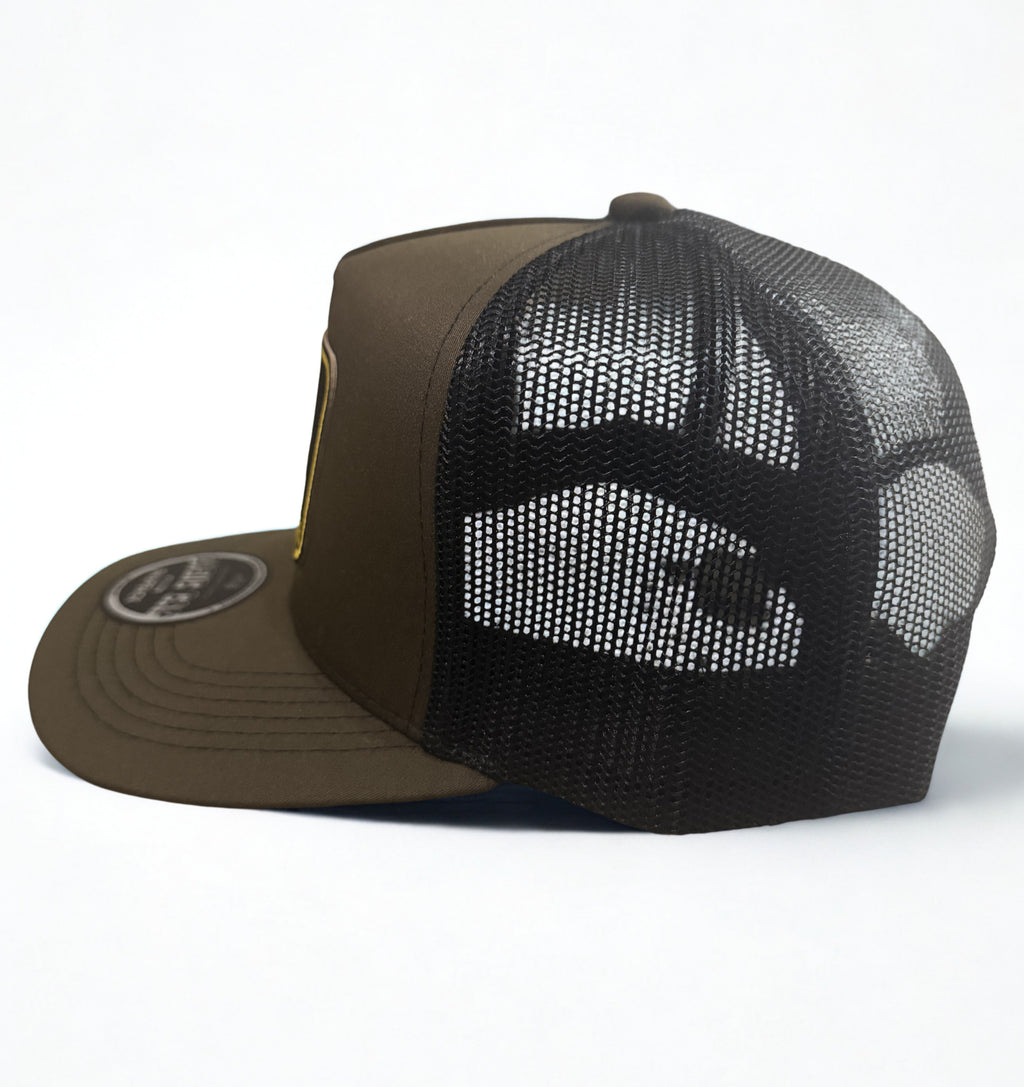 John Deer American Flag Snapback Hat Twill Gold Embroidered Logo Adjustable Trucker Cap Olive/ Black