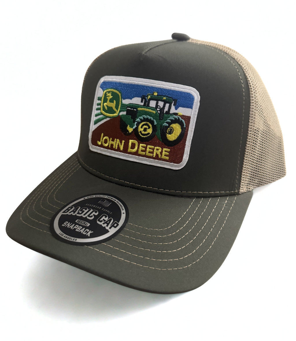 John Deer Snapback Hat Twill  Embroidered Classic Logo Adjustable Trucker Cap Green/Beige