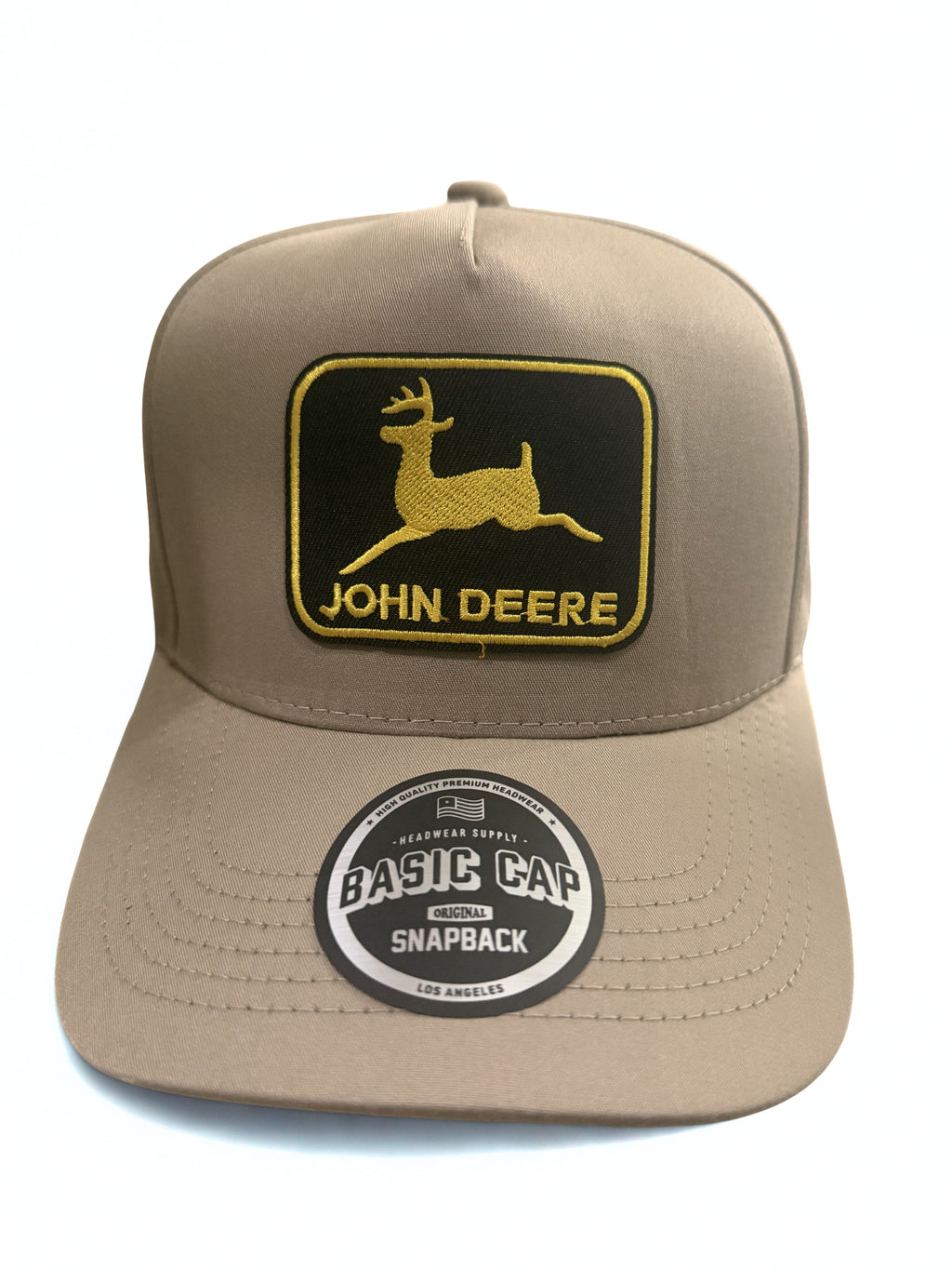 John Deer Snapback Hat Twill Gold Embroidered Logo Adjustable Trucker Cap Beige