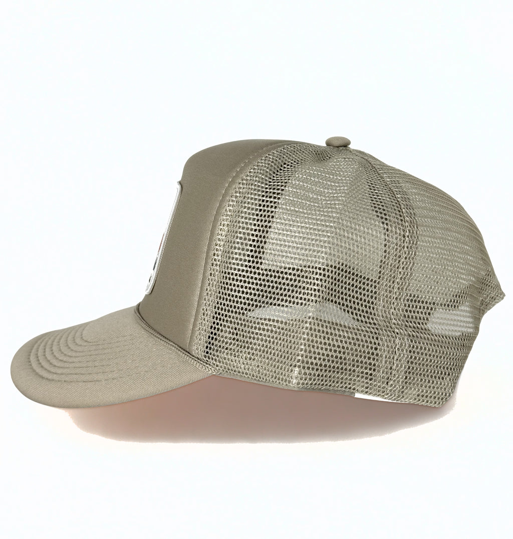 Mack Truck Retro Mack 1970 Embroidered Logo Trucker Mesh Adjustable Snapback Cap Beige White