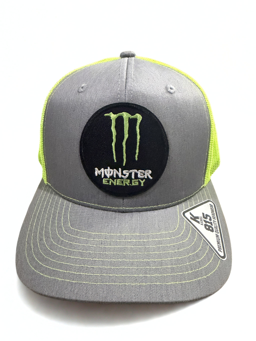 Monster Energy Drink Trucker Hat – Lime Green and Gray Mesh Snapback Adjustable Cap – Premium Black Embroidered Logo Hat