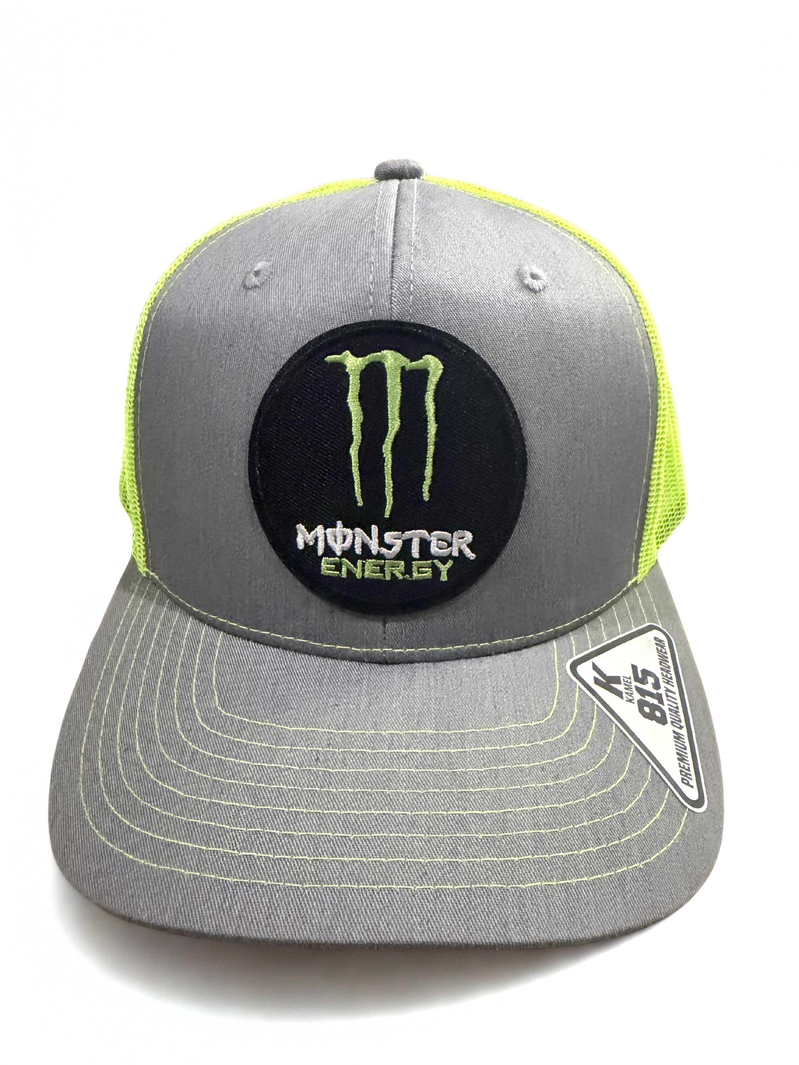 Monster Energy Drink Trucker Hat – Lime Green and Gray Mesh Snapback Adjustable Cap – Premium Black Embroidered Logo Hat