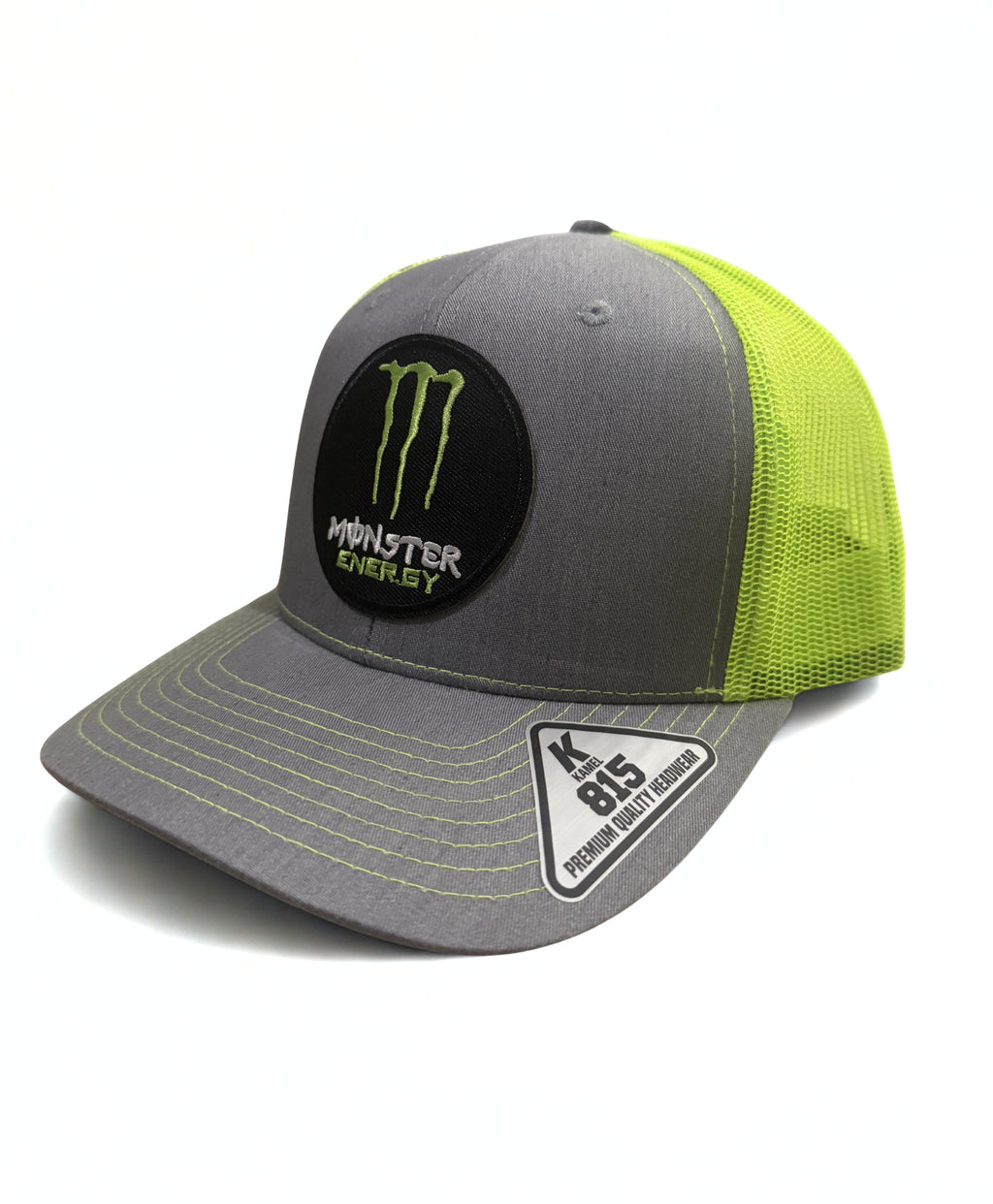 Monster Energy Drink Trucker Hat – Lime Green and Gray Mesh Snapback Adjustable Cap – Premium Black Embroidered Logo Hat