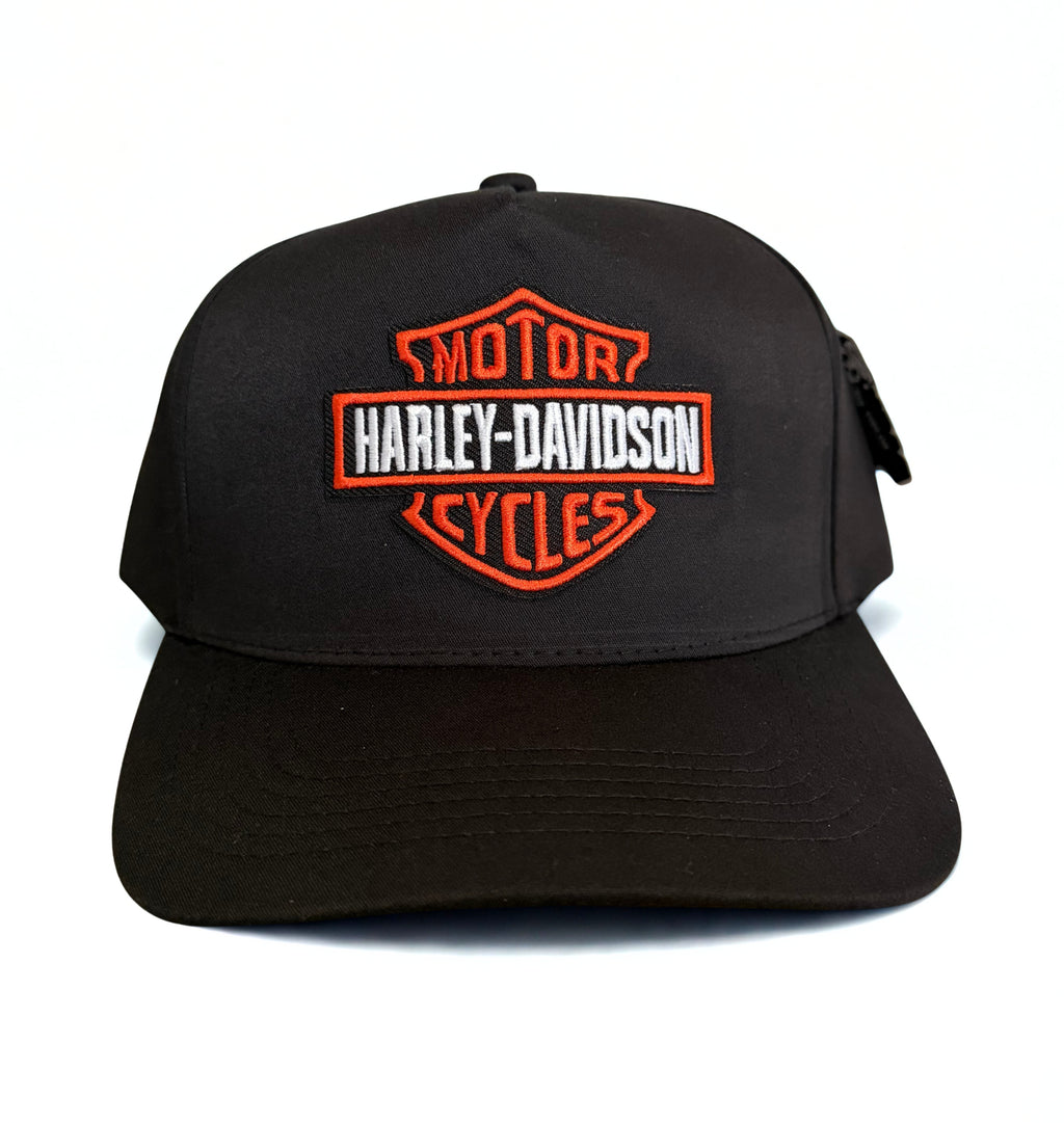 Harley Davidson Orange Embroidered Logo Snapback Hat Black Adjustable Twill Cap