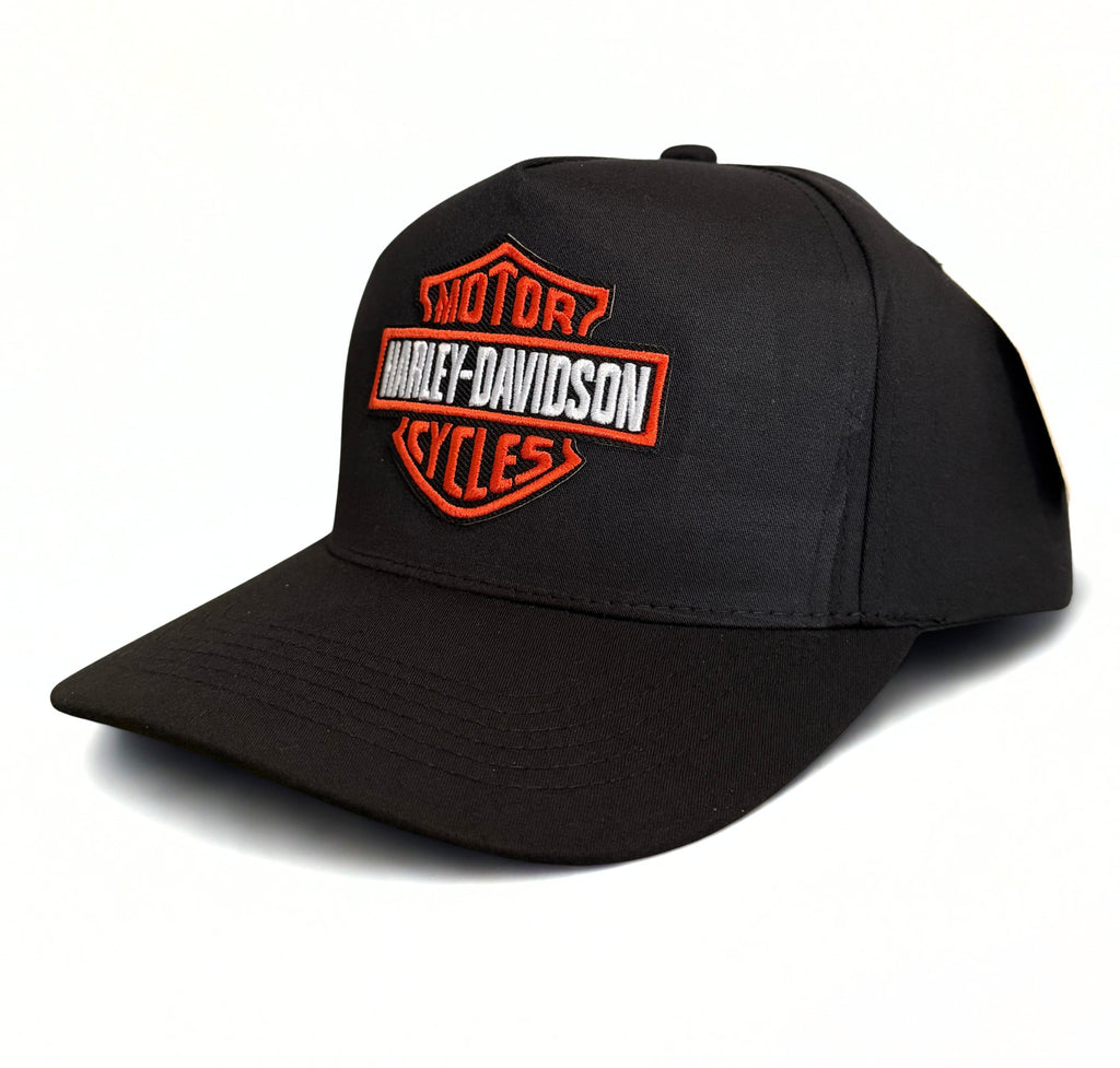 Harley Davidson Orange Embroidered Logo Snapback Hat Black Adjustable Twill Cap