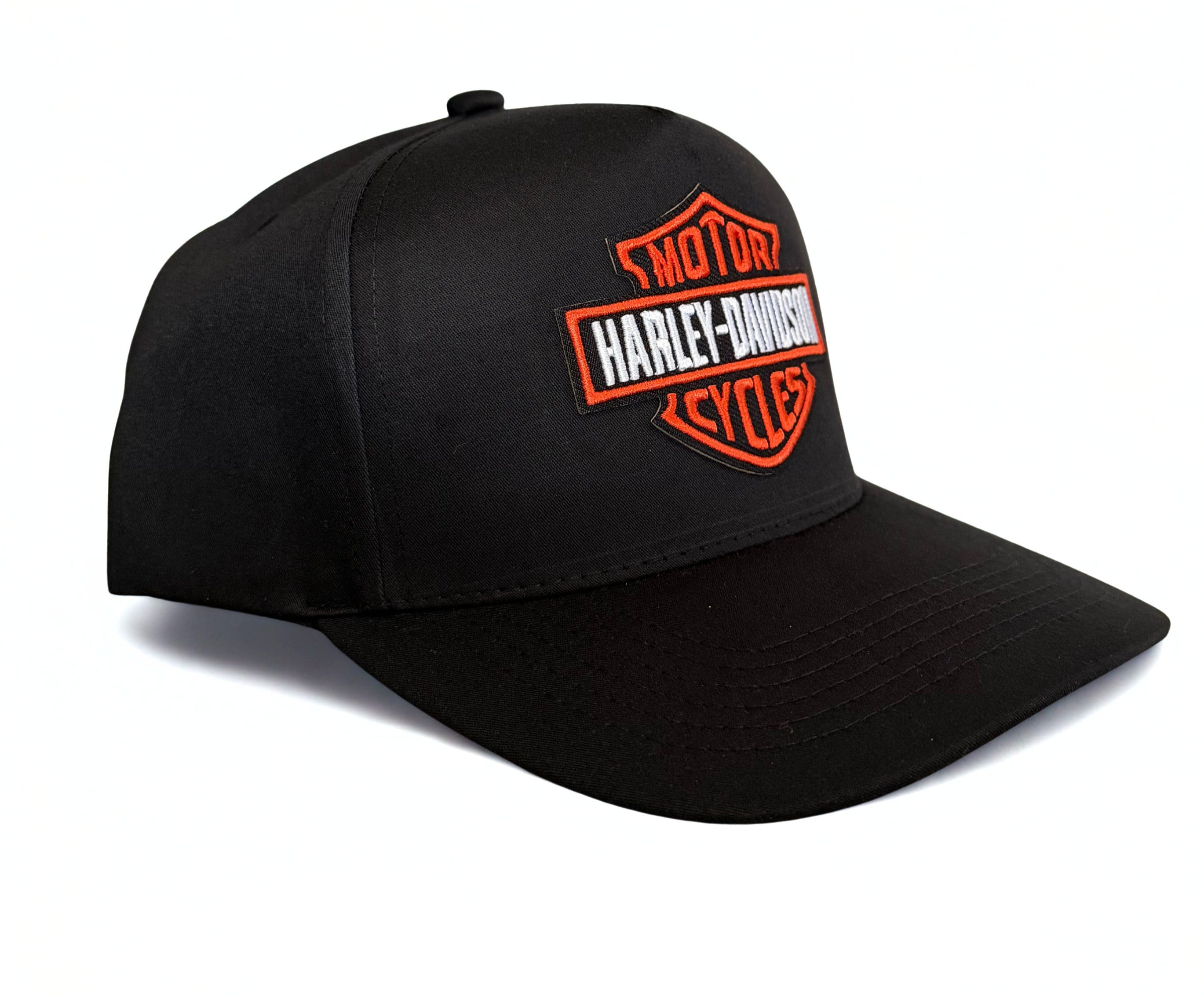 Harley Davidson Orange Embroidered Logo Snapback Hat Black Adjustable Twill Cap