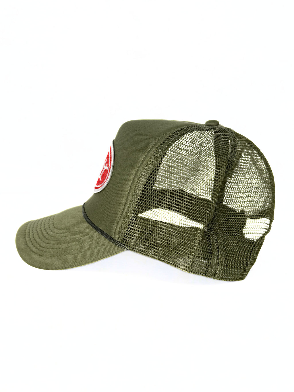 Peterbilt 379 Semi Truck Snapback Trucker Mesh Cap Olive Green and Red Embroidered Adjustable Cap