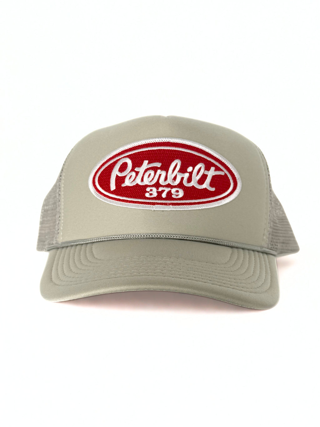 Peterbilt 379 Embroidered Semi Truck Logo Hat Trucker Mesh Adjustable Snapback Cap Beige
