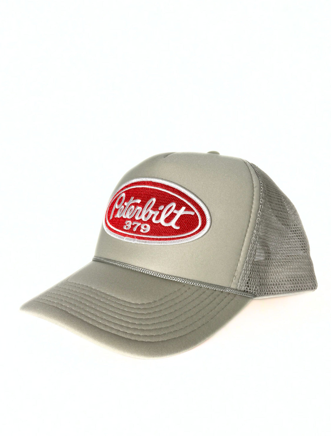 Peterbilt 379 Embroidered Semi Truck Logo Hat Trucker Mesh Adjustable Snapback Cap Beige