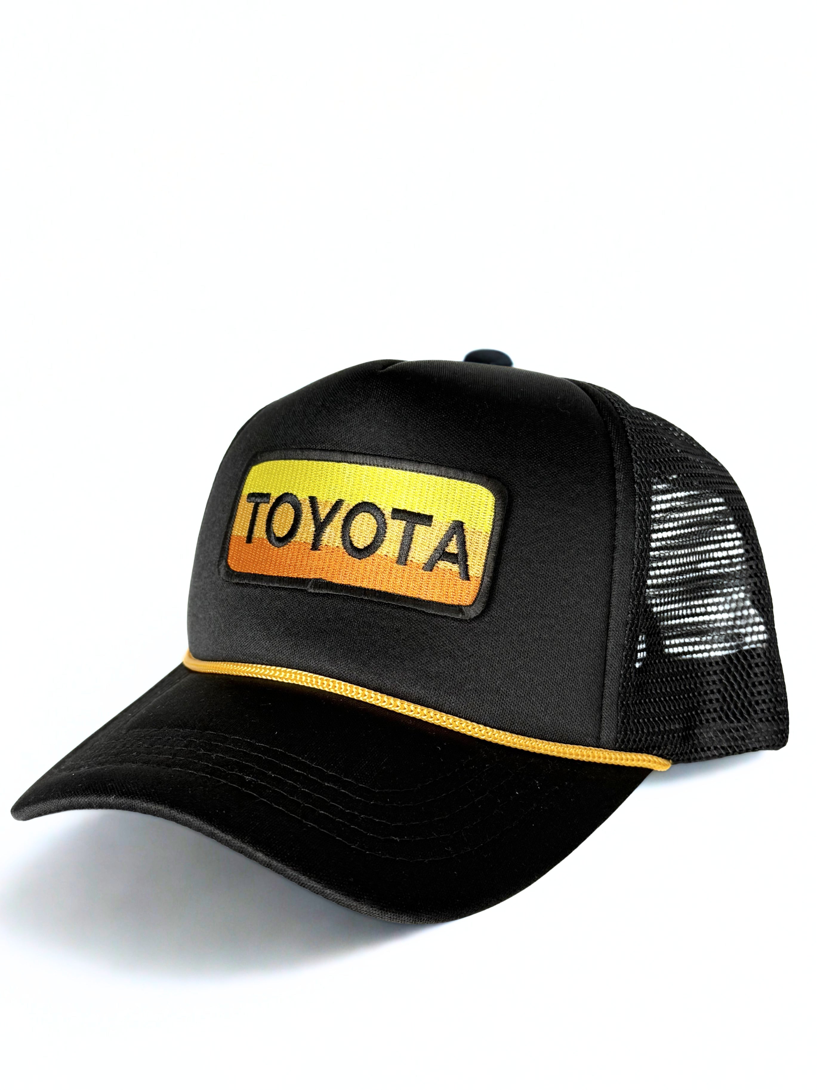 Toyota Vintage Embroidered Logo Hat Trucker Mesh Adjustable Snapback Cap Black/Yellow/Orange