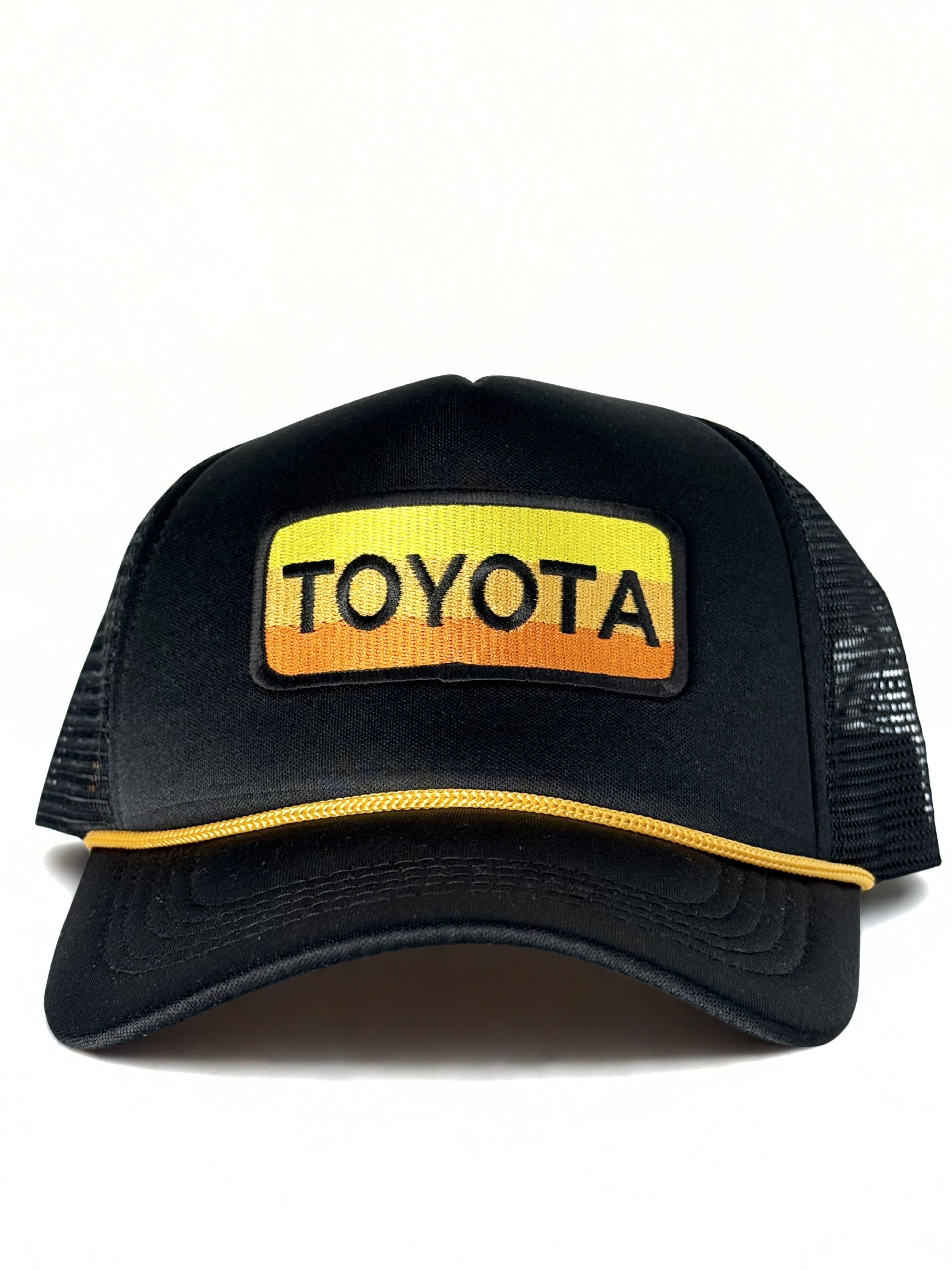 Toyota Vintage Embroidered Logo Hat Trucker Mesh Adjustable Snapback Cap Black/Yellow/Orange