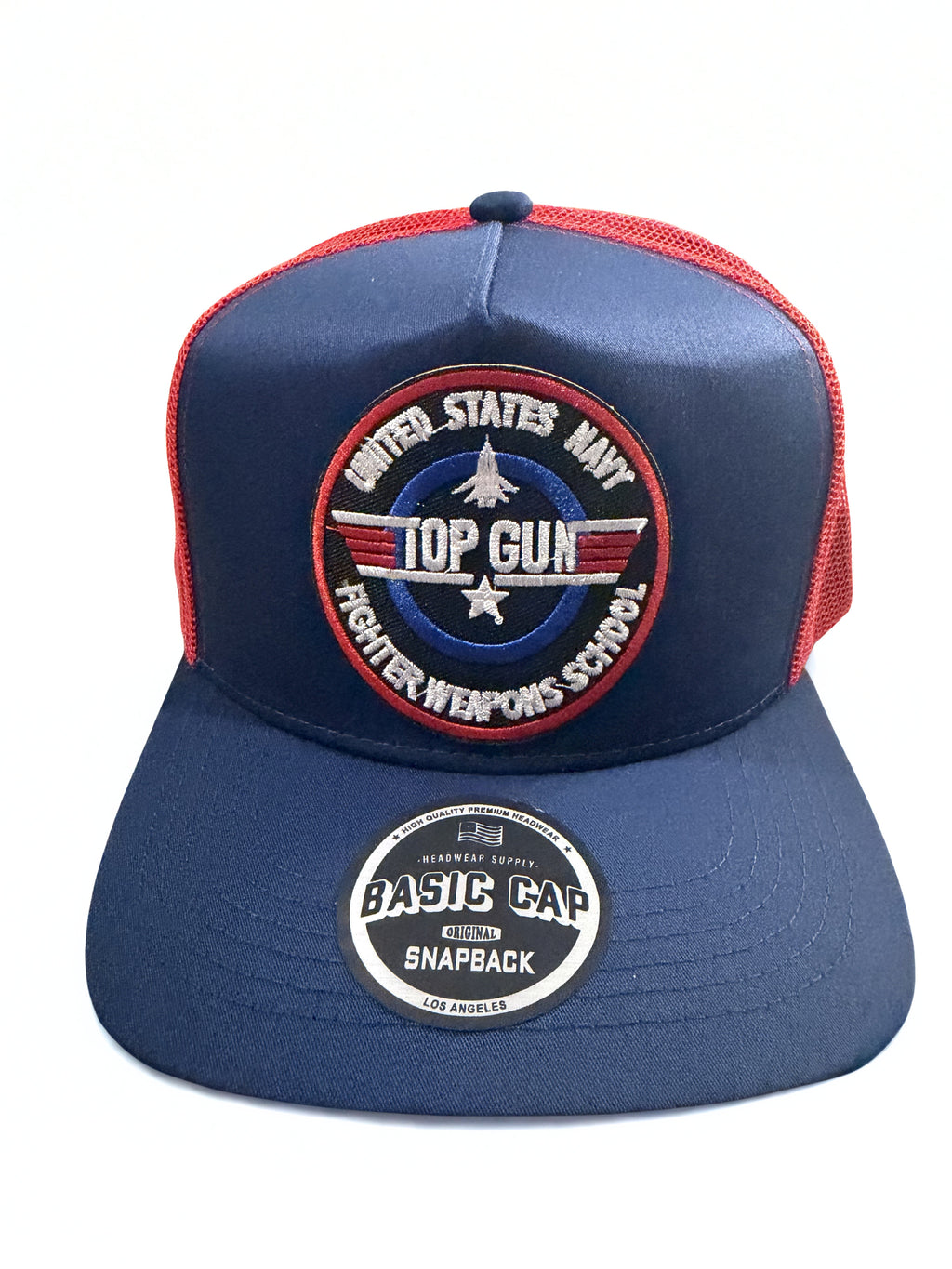 Navy Top Gun Fighter Weapons School Embroidered Logo Snapback American Flag Red White Blue Adjustable Mesh Cap