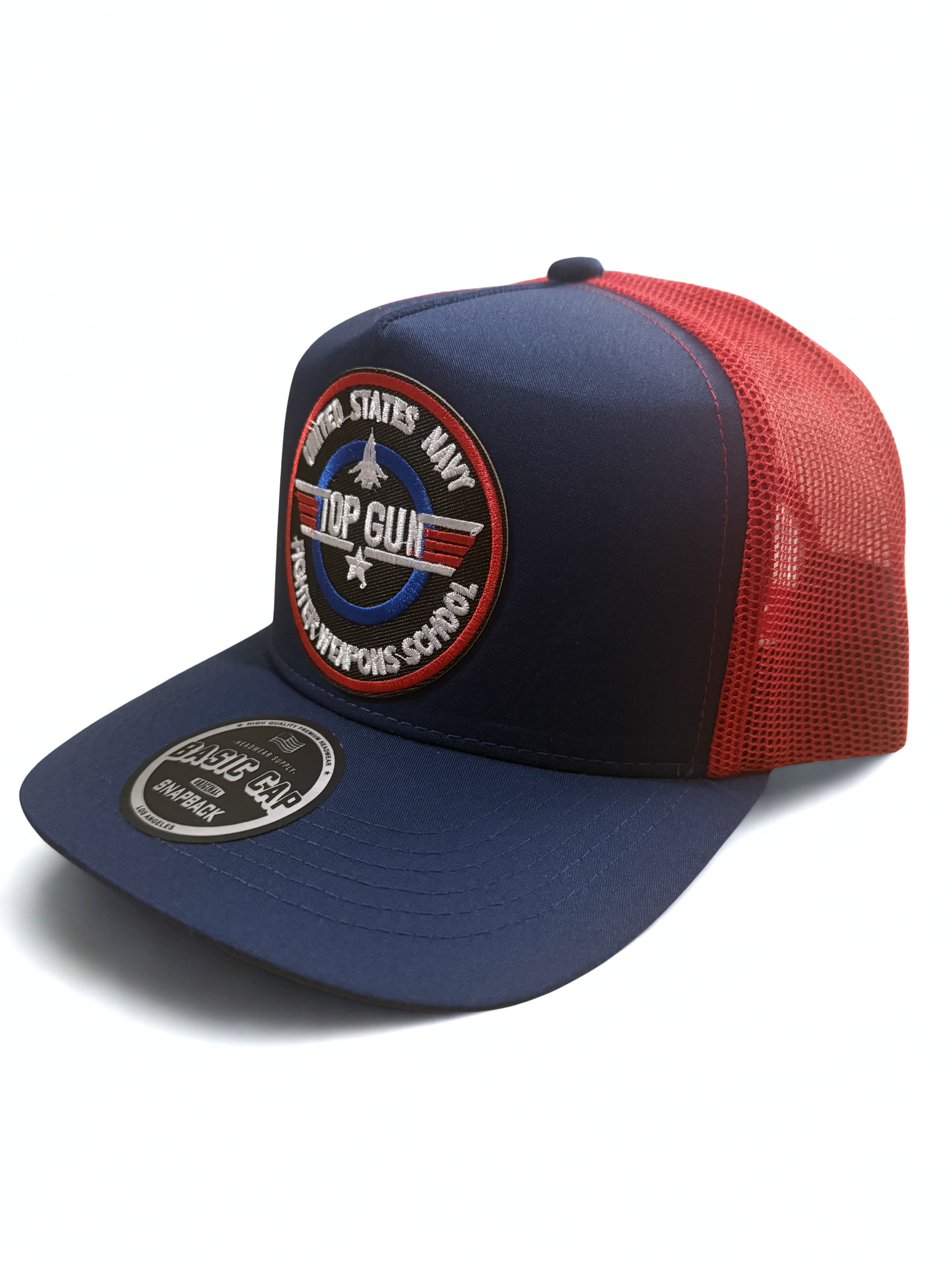 Navy Top Gun Fighter Weapons School Embroidered Logo Snapback American Flag Red White Blue Adjustable Mesh Cap