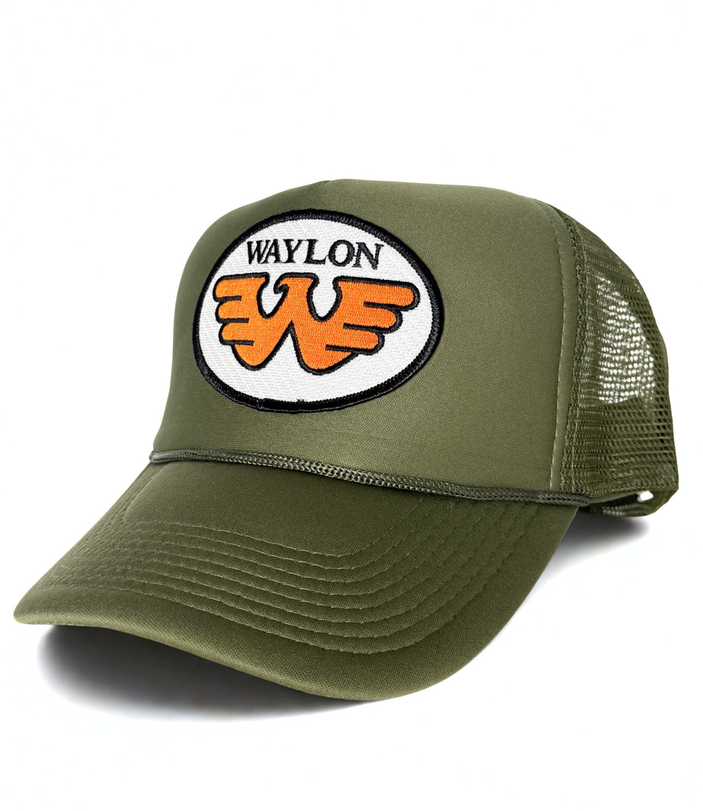 Waylon Jennings Trucker Mesh Snapback Cap Olive