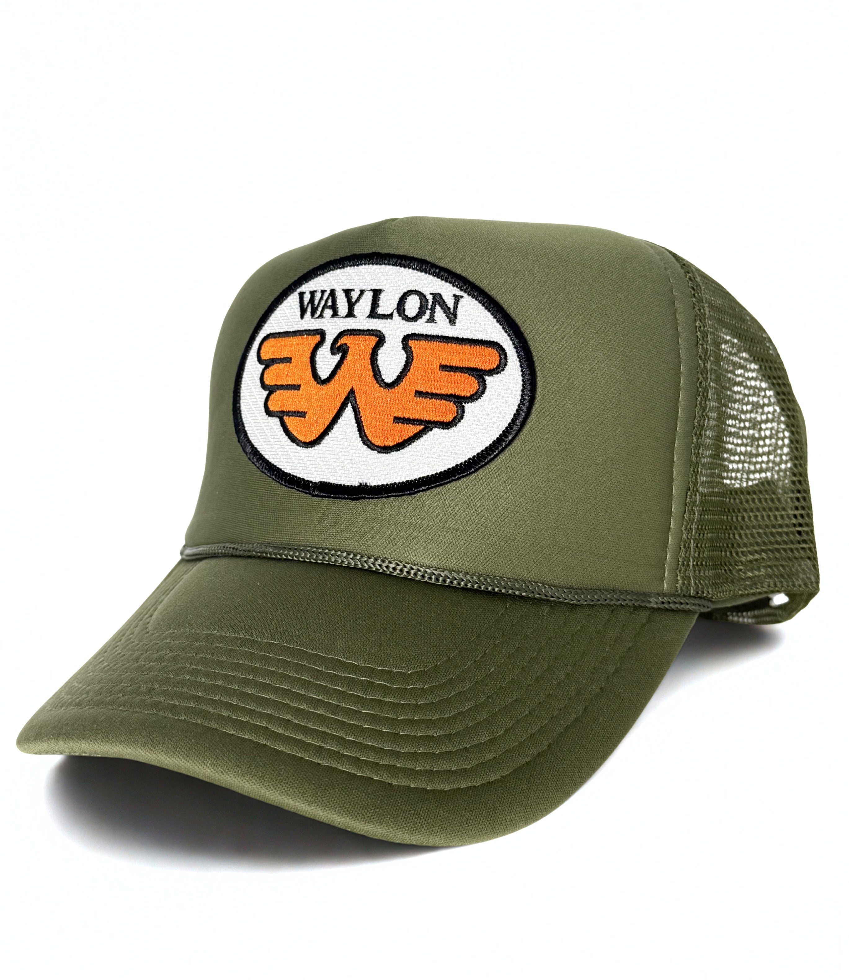 Waylon Jennings Trucker Mesh Snapback Cap Olive