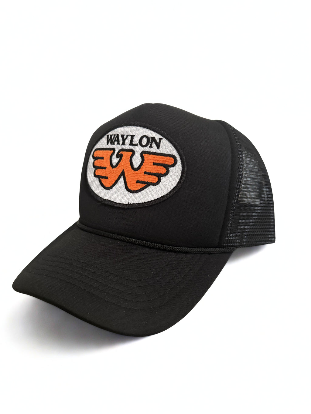 Waylon Jennings Trucker Hat Orange Embroidered Logo Black Adjustable Premium Mesh Cap
