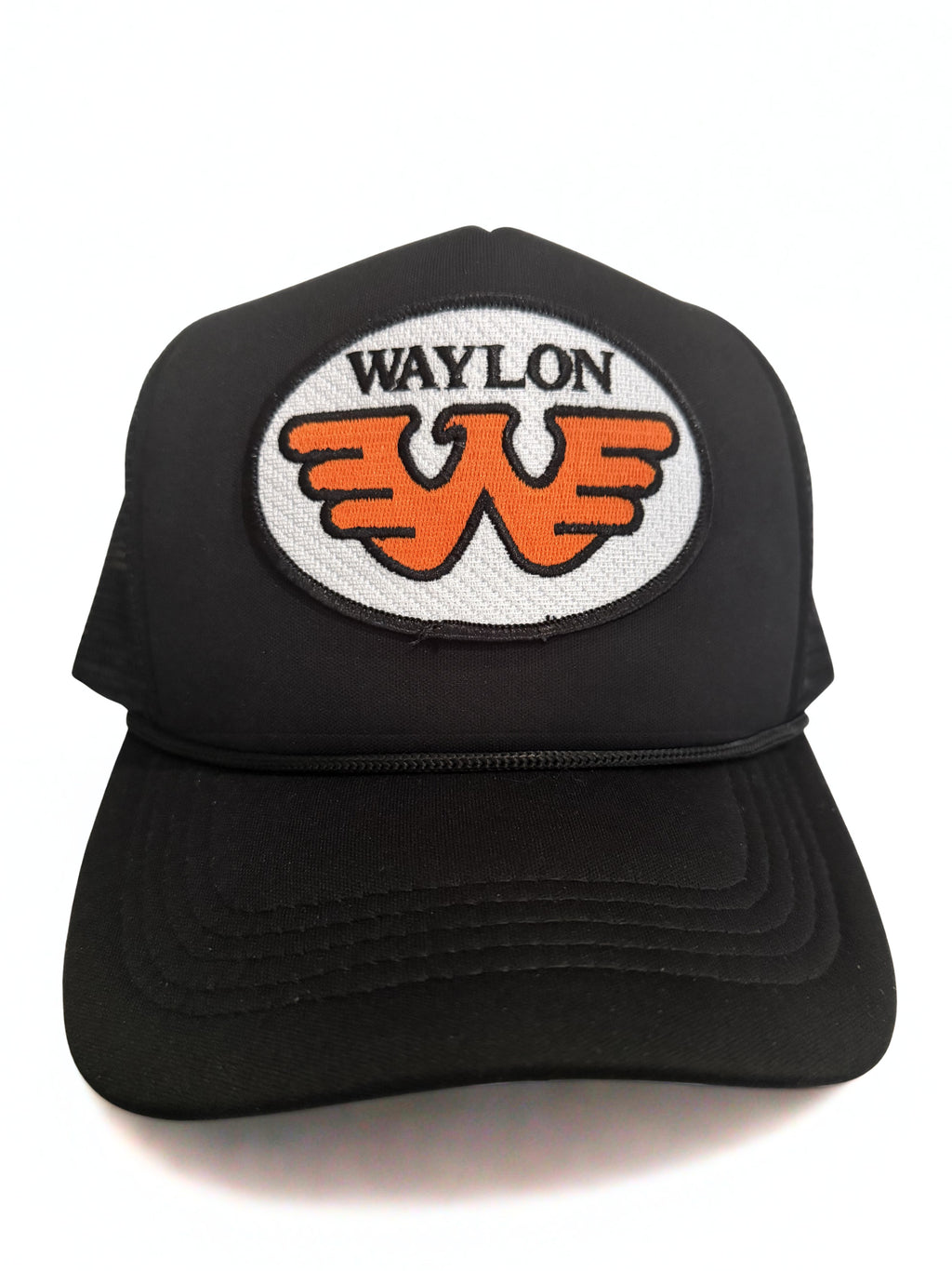 Waylon Jennings Trucker Hat Orange Embroidered Logo Black Adjustable Premium Mesh Cap
