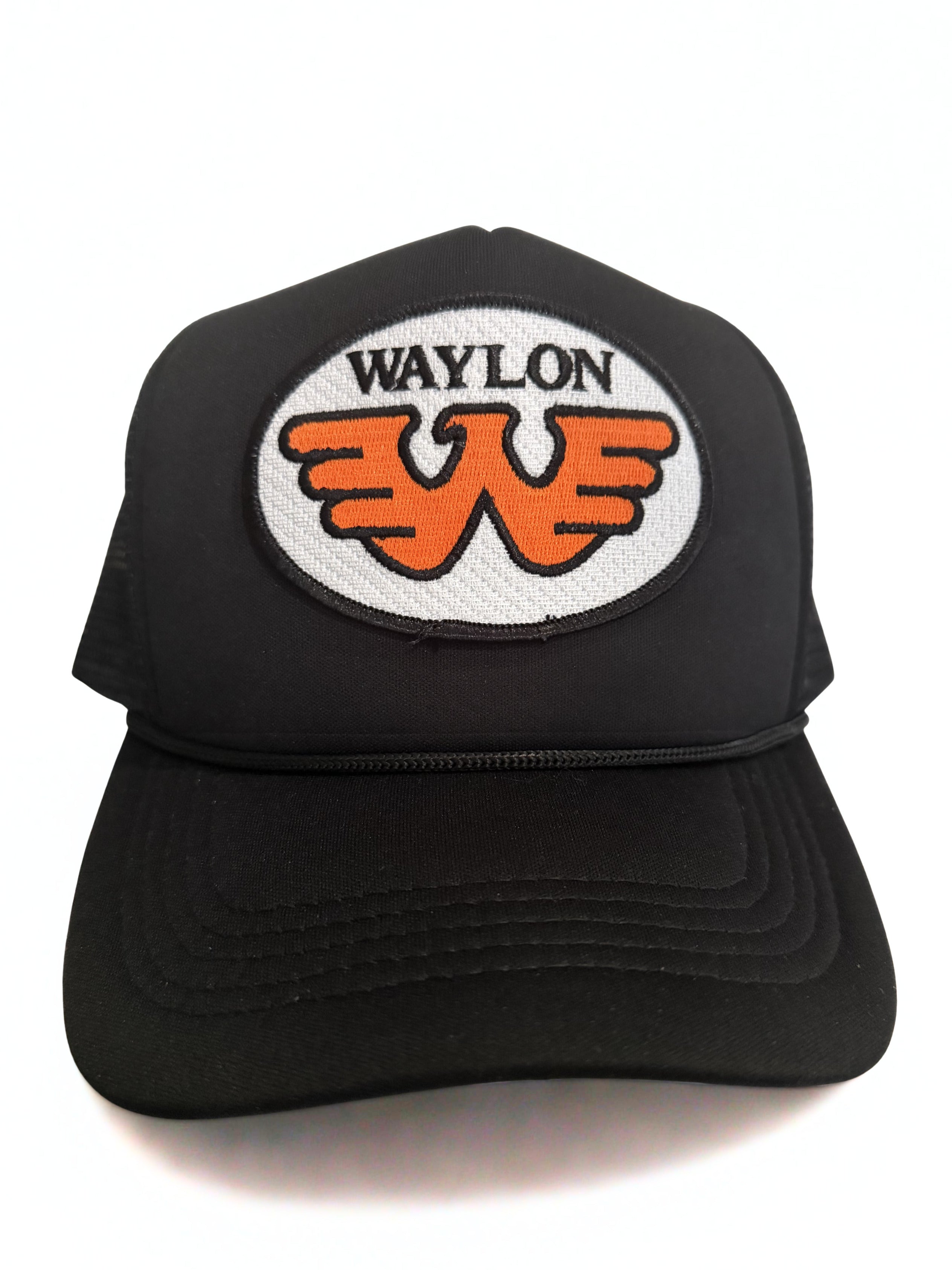 Waylon Jennings Trucker Hat Orange Embroidered Logo Black Adjustable Premium Mesh Cap