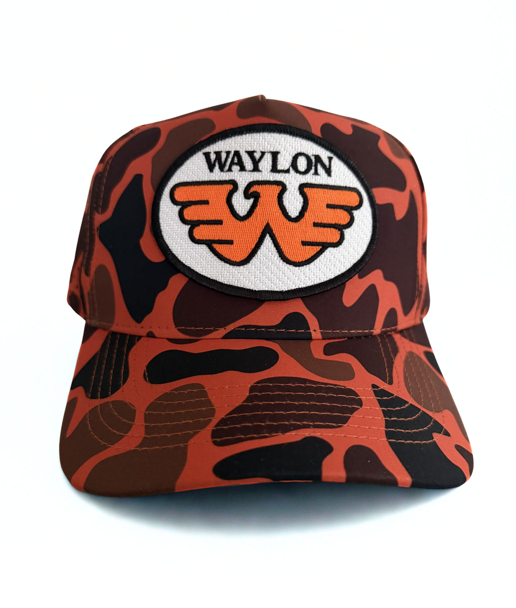 Waylon Jennings Trucker Hat Orange Embroidered Logo Camo Adjustable Premium Mesh Cap (Copy)