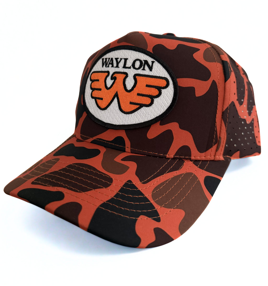 Waylon Jennings Trucker Hat Orange Embroidered Logo Camo Adjustable Premium Mesh Cap (Copy)