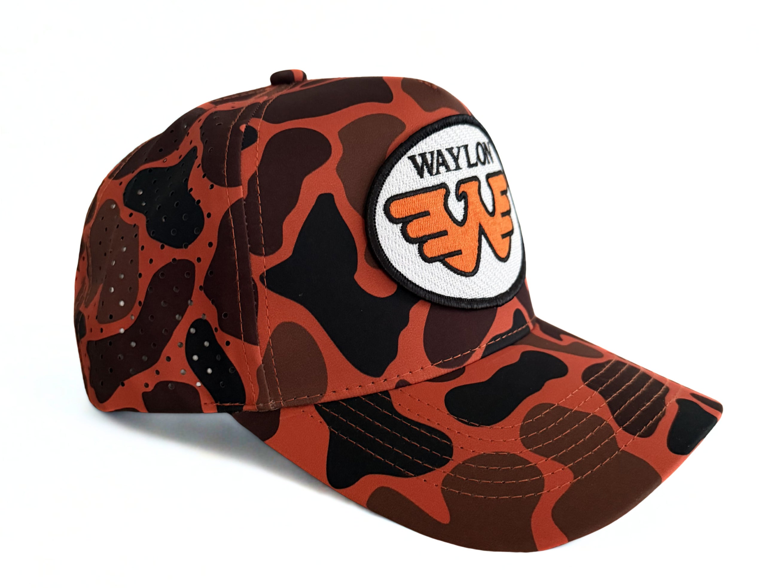 Waylon Jennings Trucker Hat Orange Embroidered Logo Camo Adjustable Premium Mesh Cap (Copy)